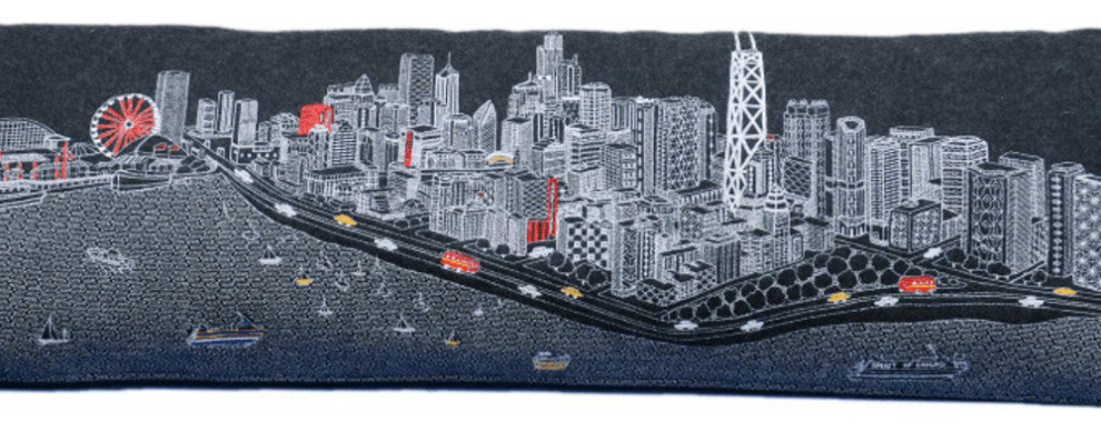46" Black Chicago Nighttime Skyline Lumbar Decorative Pillow