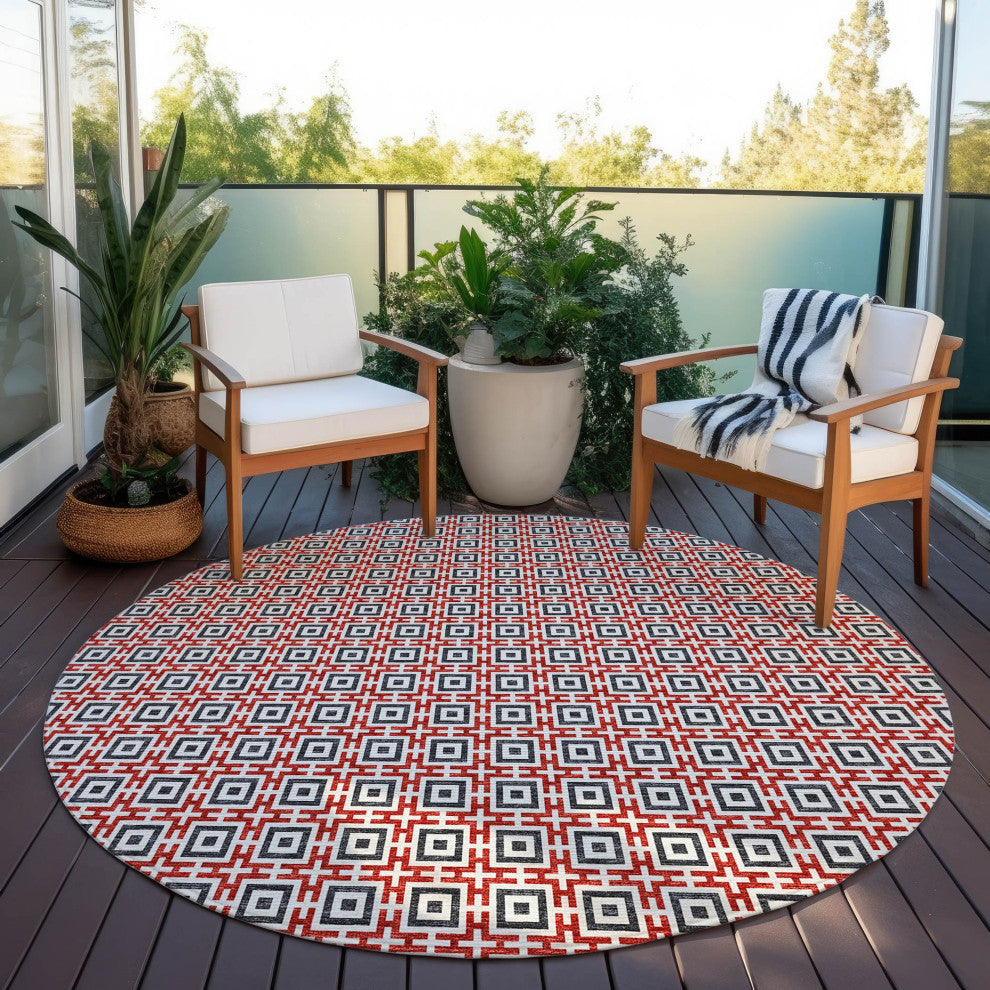 Indoor/Outdoor Marlo MO1 Red Machine Washable 6' x 6' Rug