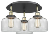 Bell-3 Light 20" Flush Mount-Black Antique Brass, Clear Glass Shade
