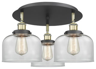 Bell-3 Light 20" Flush Mount-Black Antique Brass, Clear Glass Shade