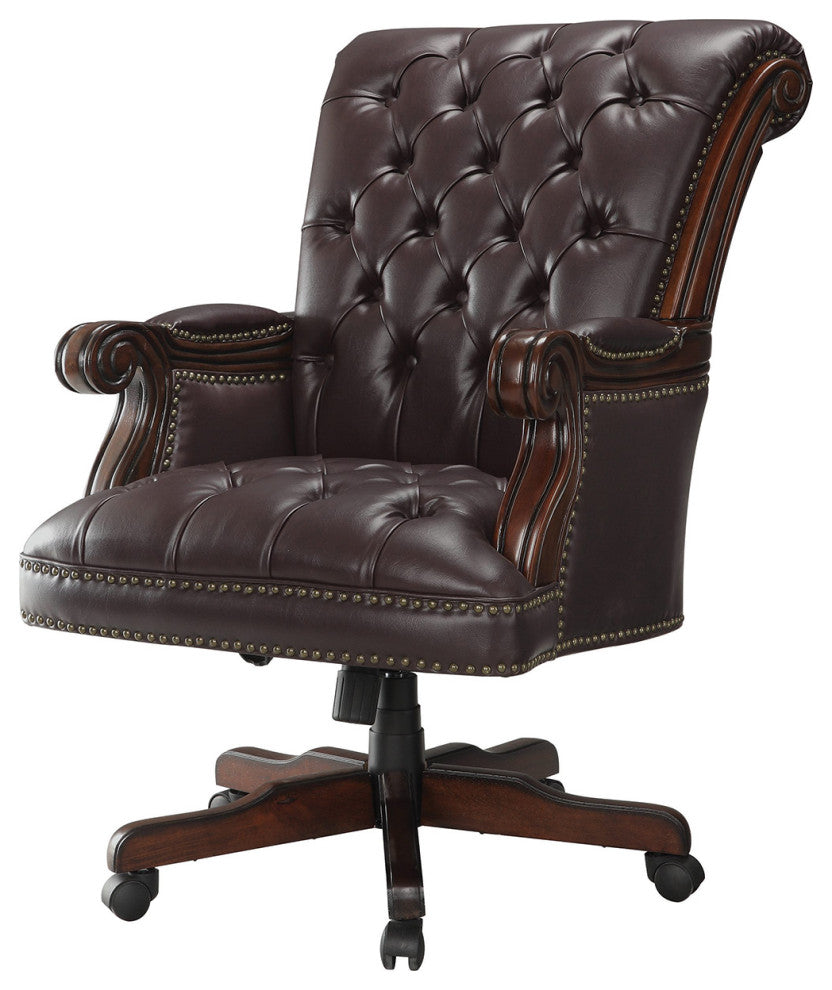 Tufted Adjustable Height Office Chair, Dark Brown
