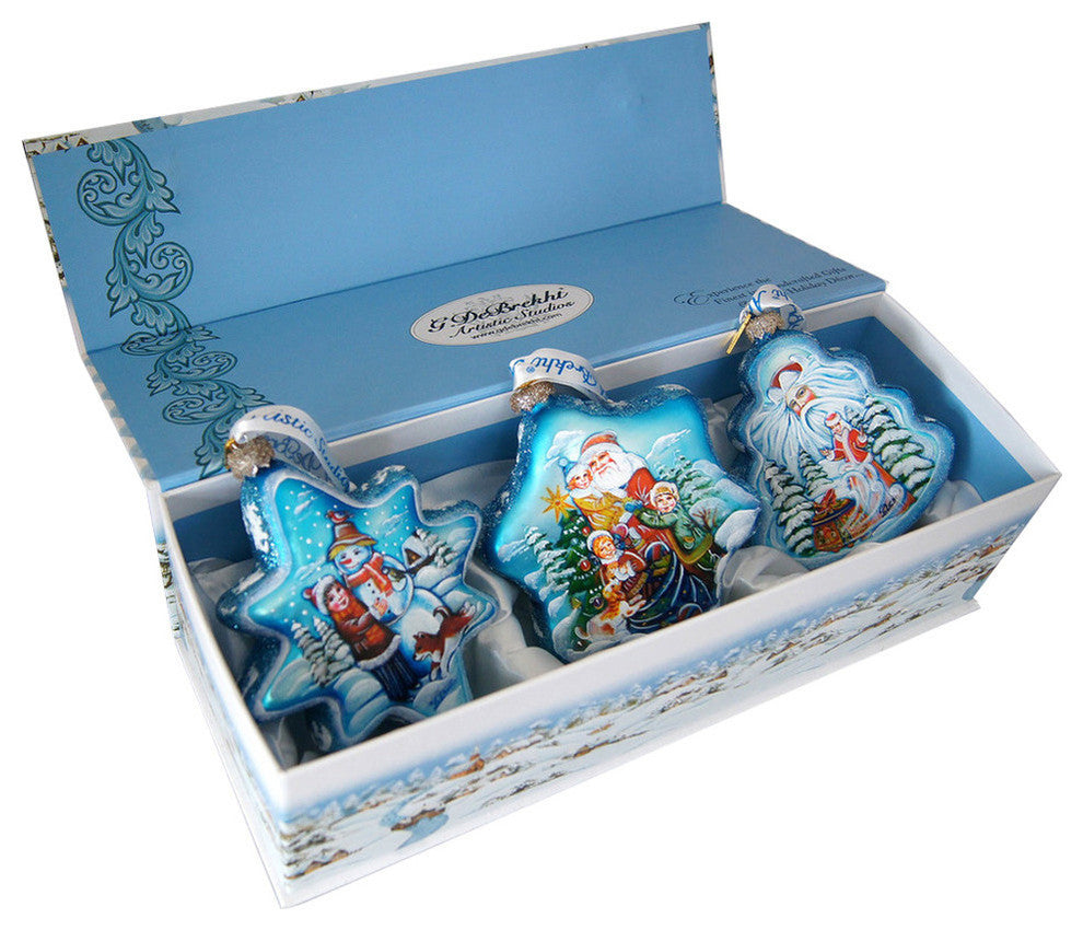Hand Painted Glass Scenic Ornament Set of 3
