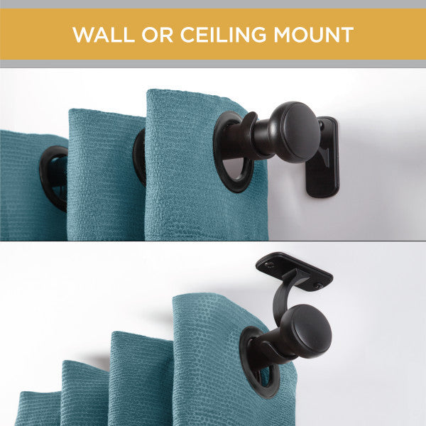 1" Weaver Rust Resistant Ceiling or Wall-Mount Window Curtain Rod, Black, 37-72"