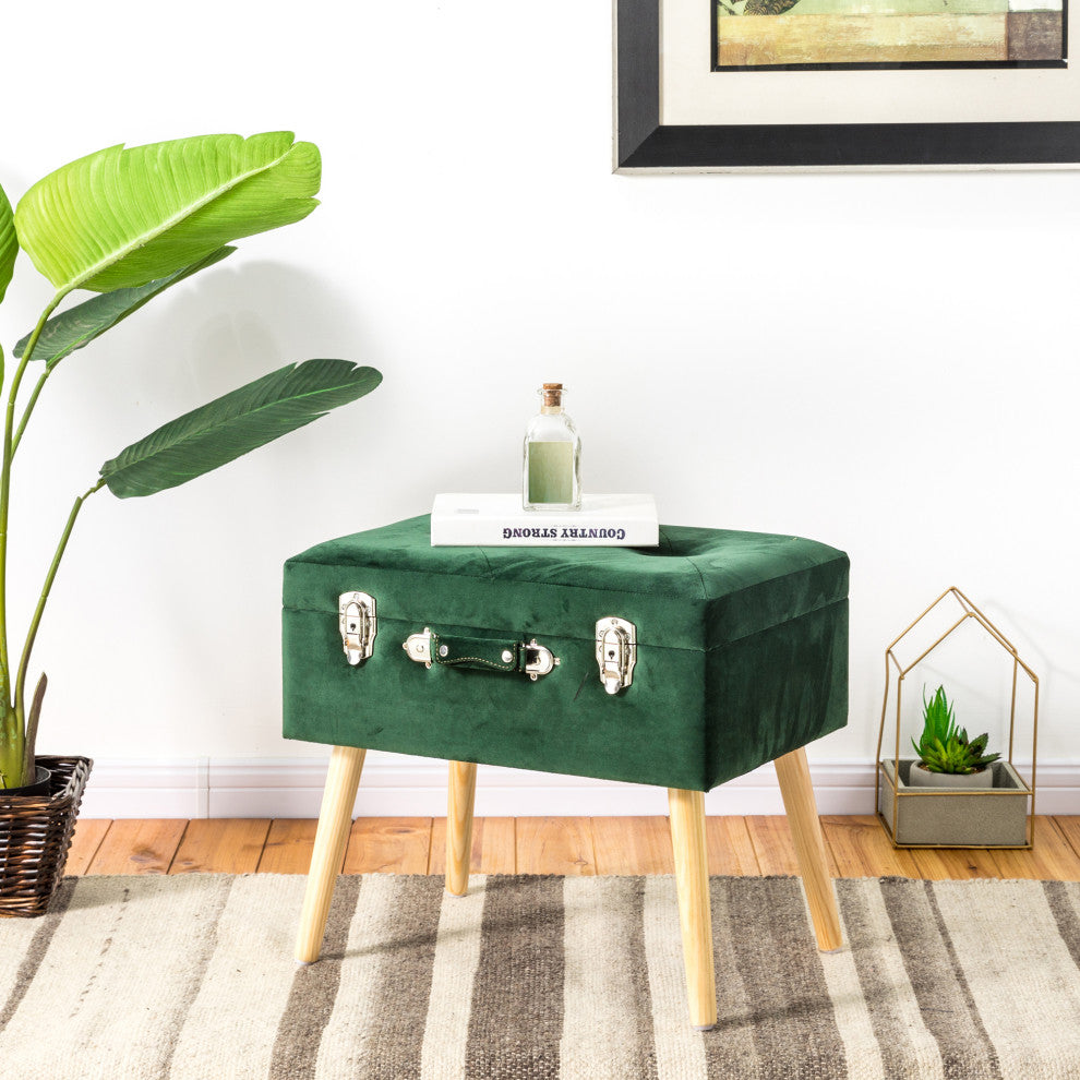19.69"L Velvet Upholstered Storage Stool, Hunter