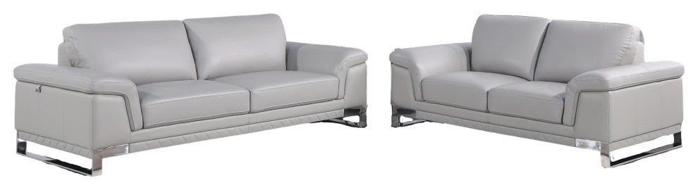 Set of Modern Light Gray Leather Sofa And Loveseat
