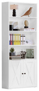 Industrial Bookshelf  with Doors Floor Standing 6 Storage Shelves 70 in White