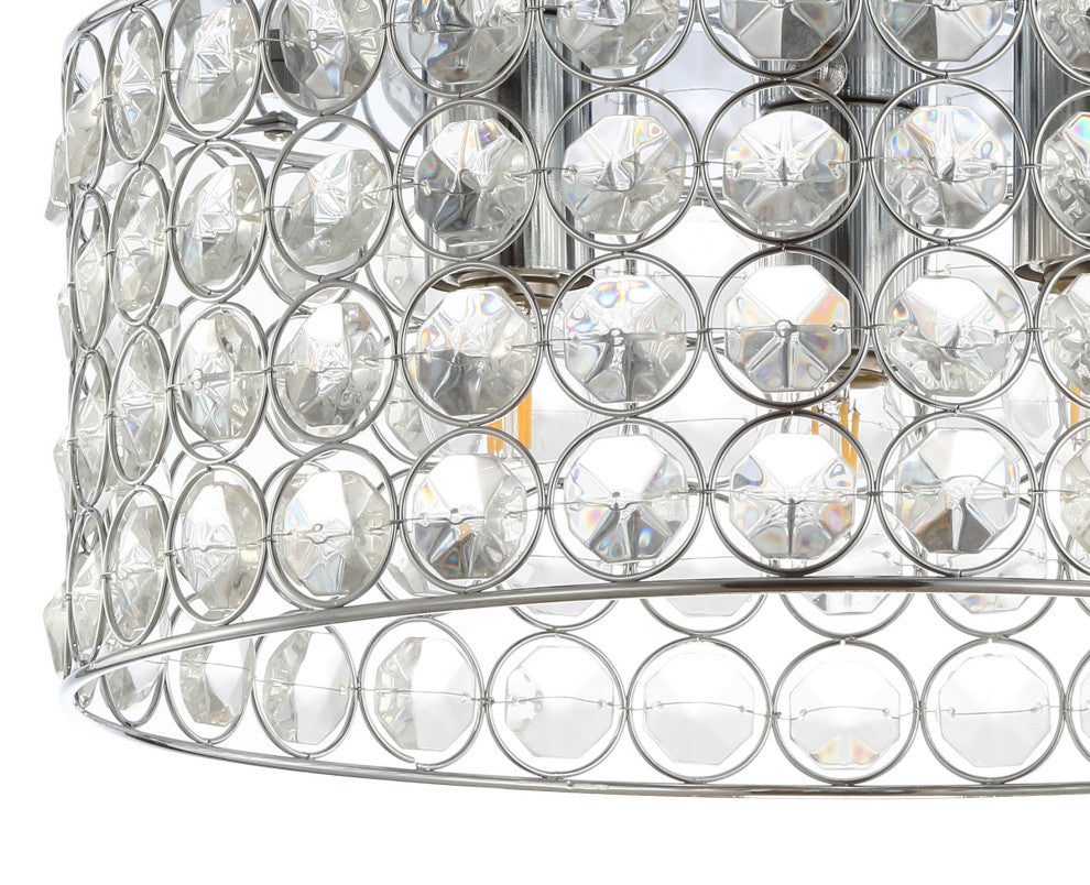Ellen 15" 3-Light Crystal and Metal LED Flush Mount, Chrome