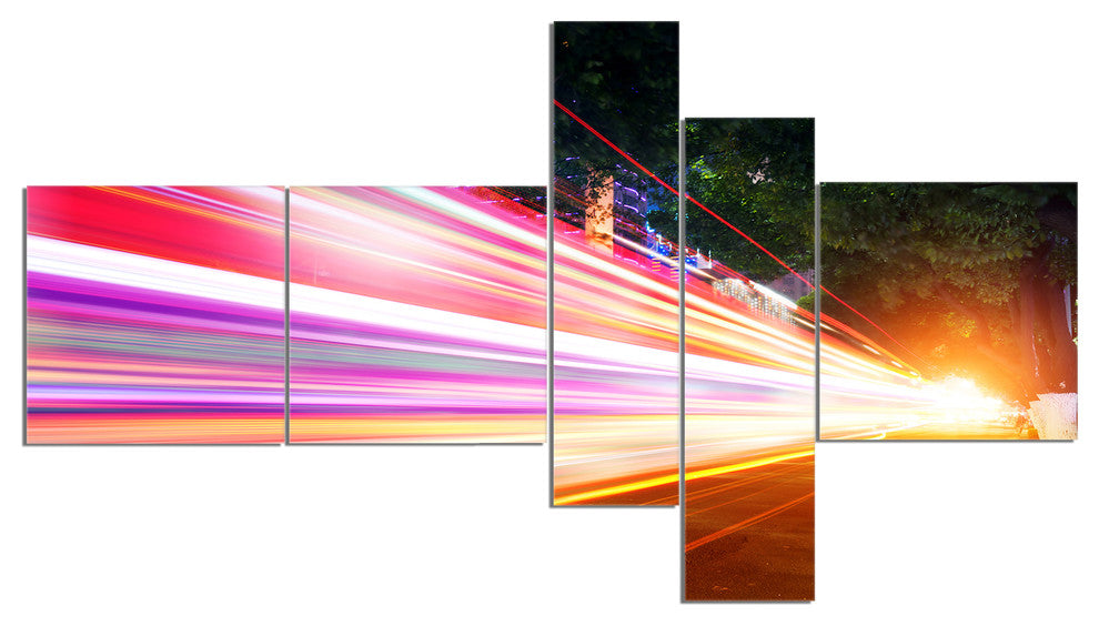 Expressway Light Trails, Cityscape Photo Canvas Art Print, 60"x32", 5 panels