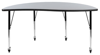 Mobile 60" Half Circle Wave Activity Table, Standard Adjustable Legs, Gray