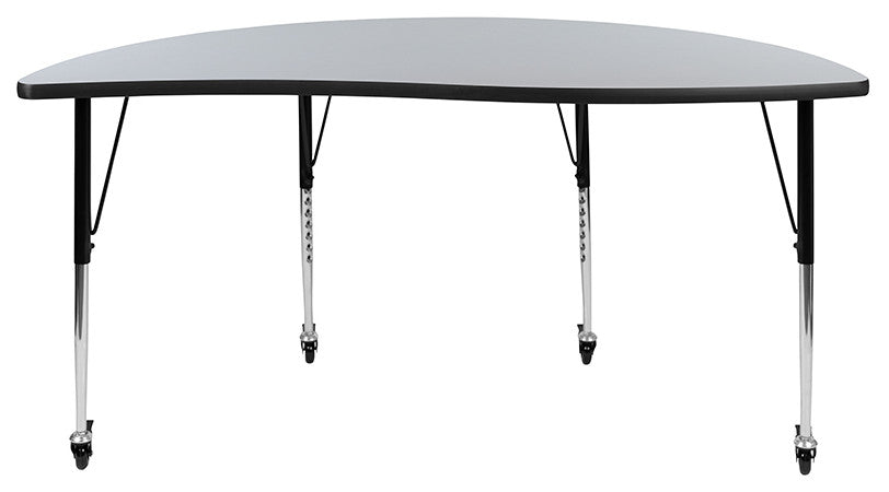 Mobile 60" Half Circle Wave Activity Table, Standard Adjustable Legs, Gray