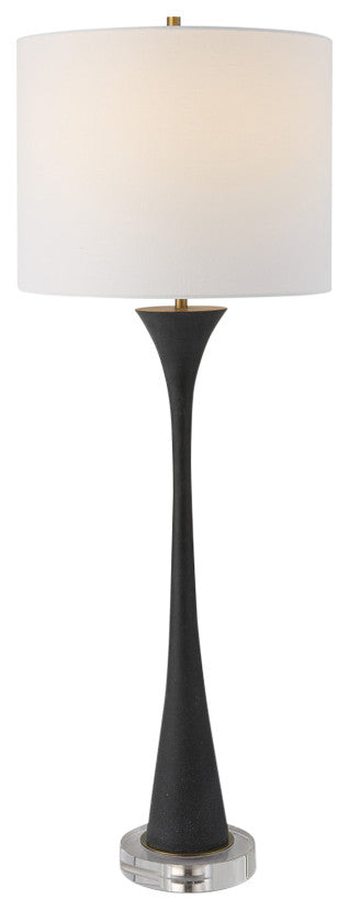 Minimalist Black Faux Granite Stone Table Lamp 34 in Buffet Style Trumpet Shape