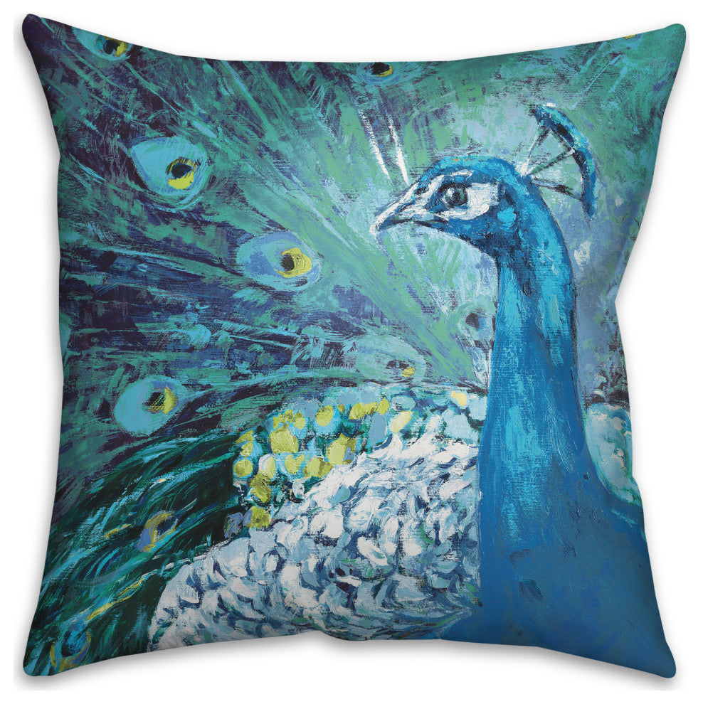 Colorful Painted Peacock 2 18x18 Spun Poly Pillow