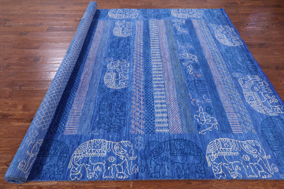 Hand Knotted Persian Gabbeh Elephant Design Wool Rug 8' 2" X 10' 2" - Q13611