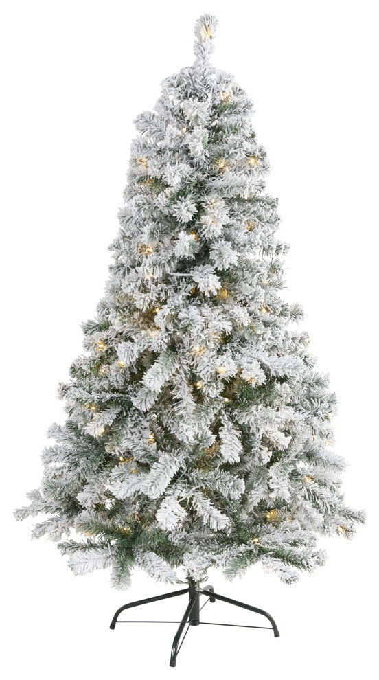 5' Flocked Rock Springs Spruce Faux Christmas Tree With 150 Clear LED Lights