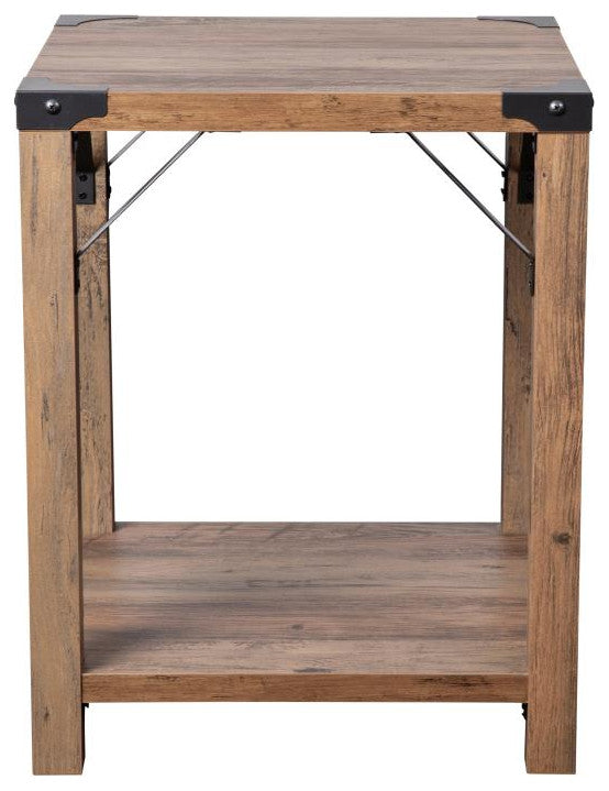 Wyatt Modern Farmhouse Wooden 2 Tier End Table, Rustic Oak