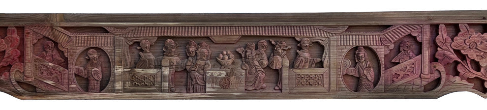 Chinese Vintage Relief Scenery Carving Arch Shape Wood Wall Art Hws3107