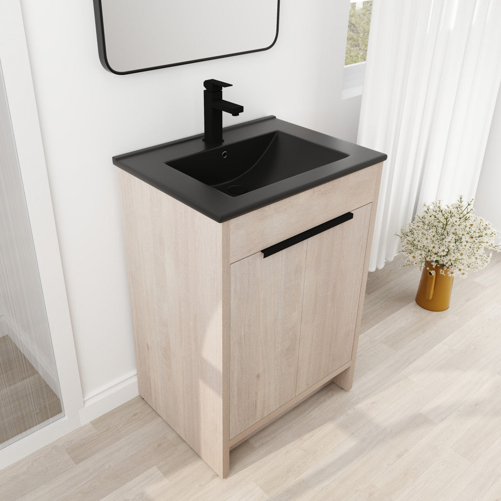 24 Inch Plywood Freestanding Bathroom Vanity With Doors and Adjustable Shelf