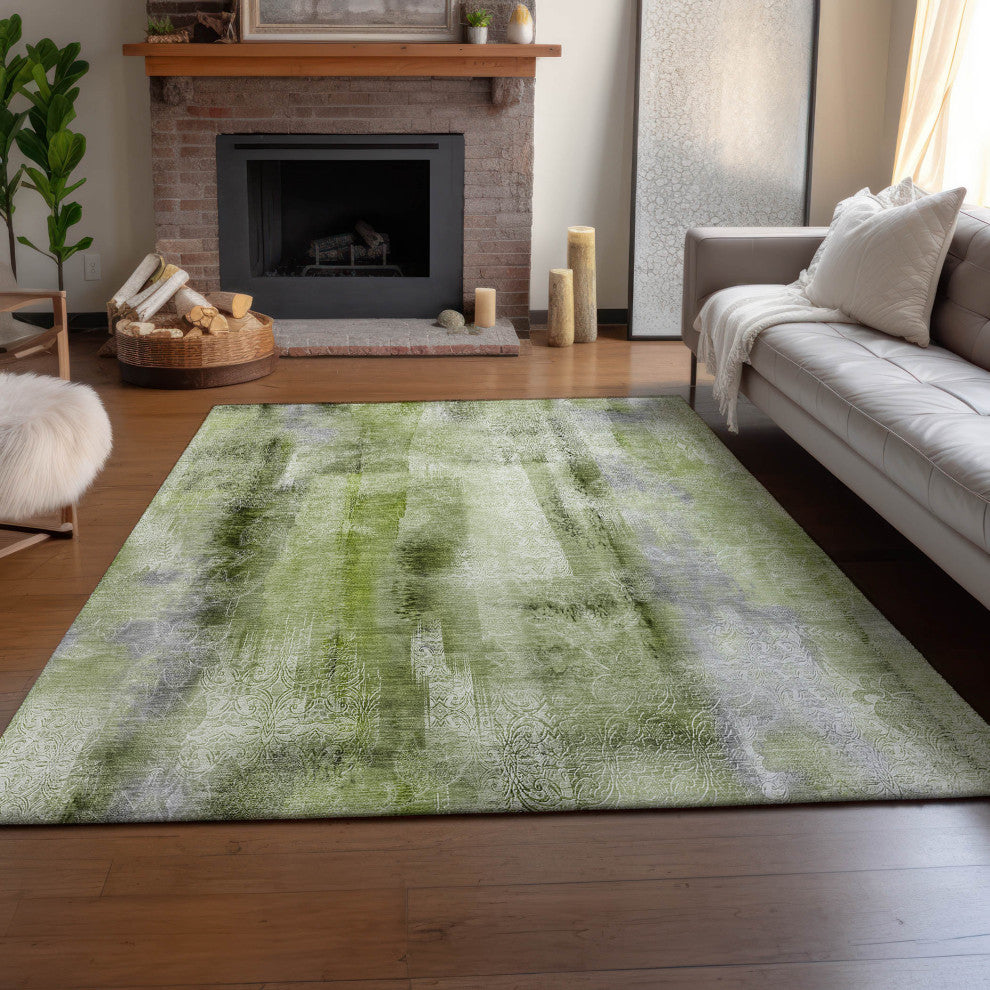 Premium Machine Washable Mayfield AMF537 Sage 3' x 5' Rug