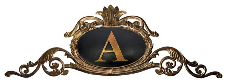 Lavish Antique Style Monogrammed Gold Wall Plaque Over Door Arch Victorian
