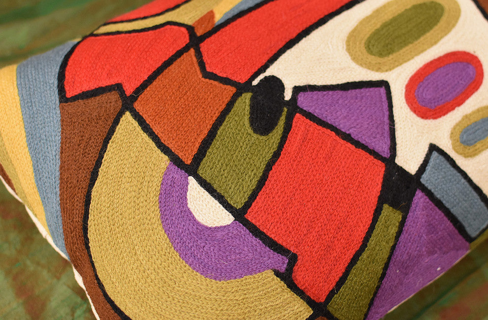 Lumbar Decorative Musical Accent Pillow Cover Hand Embroidered Wool 14"³x20"³