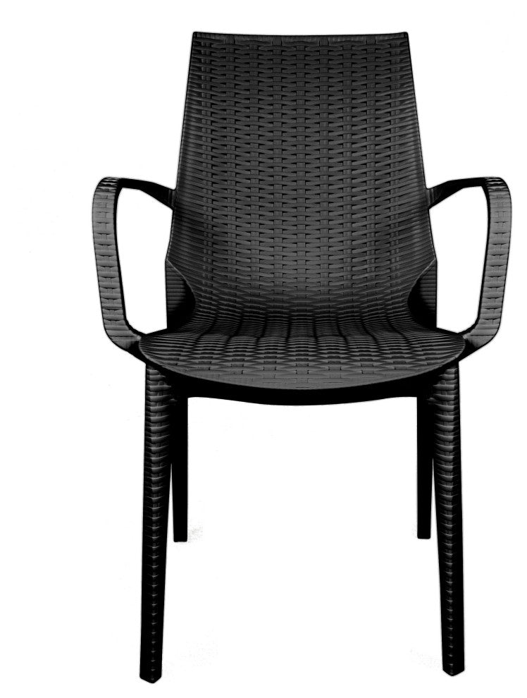 LeisureMod Kent 7-Piece Dining Set with 4 Side Chairs 2 Arm Chairs, White/Black