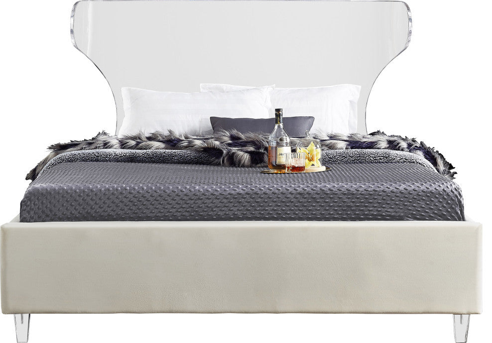 Ghost Velvet Upholstered Bed, Cream, King