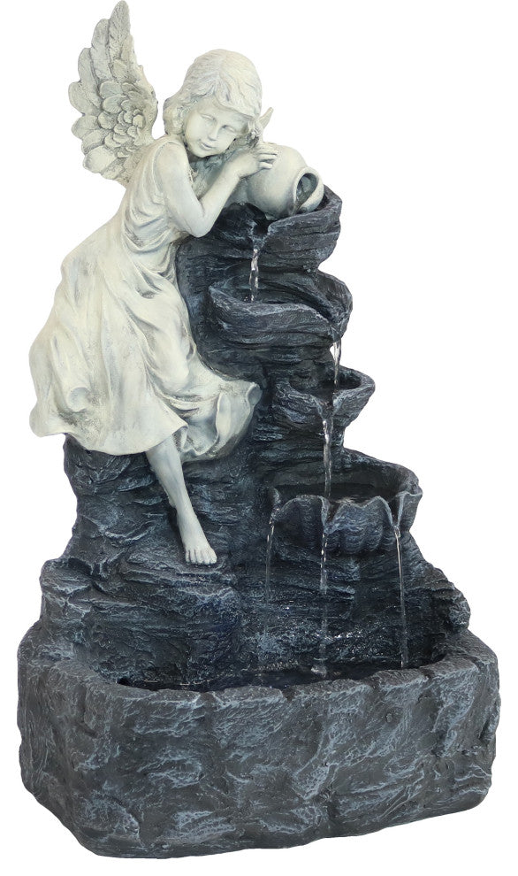 Sunnydaze Angel Falls Solar Outdoor Fountain With Battery 29" With LED Light