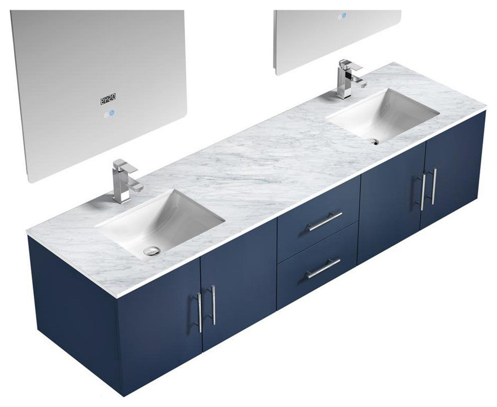 Geneva Transitional Navy Blue 80" Double Vanity Set