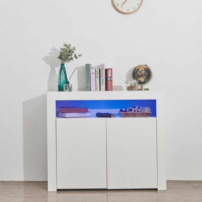 White Sideboard Storage Cabinet with LED light Modern wooden Cupboard