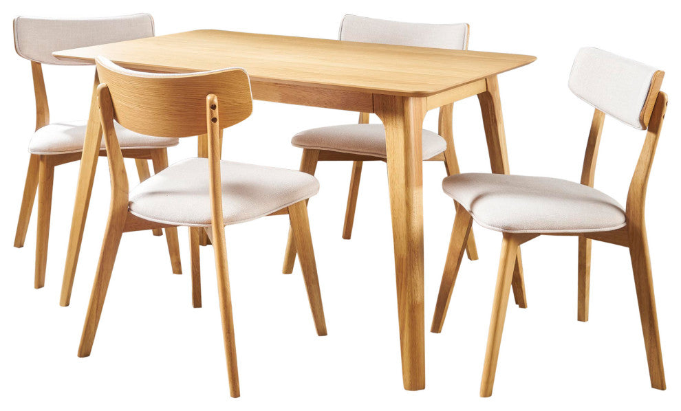 GDF Studio 5-Piece Meanda Mid Century Wood Dining Set, Light Beige