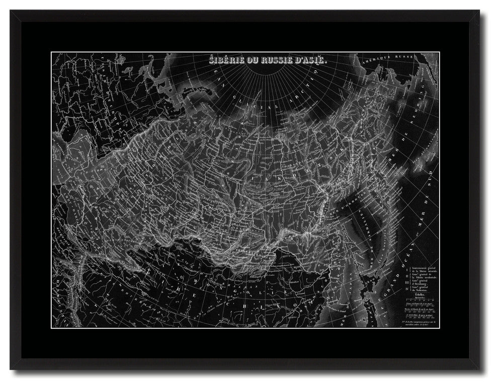 Russia Siberia Vintage Monochrome Map Canvas, 28"x37"
