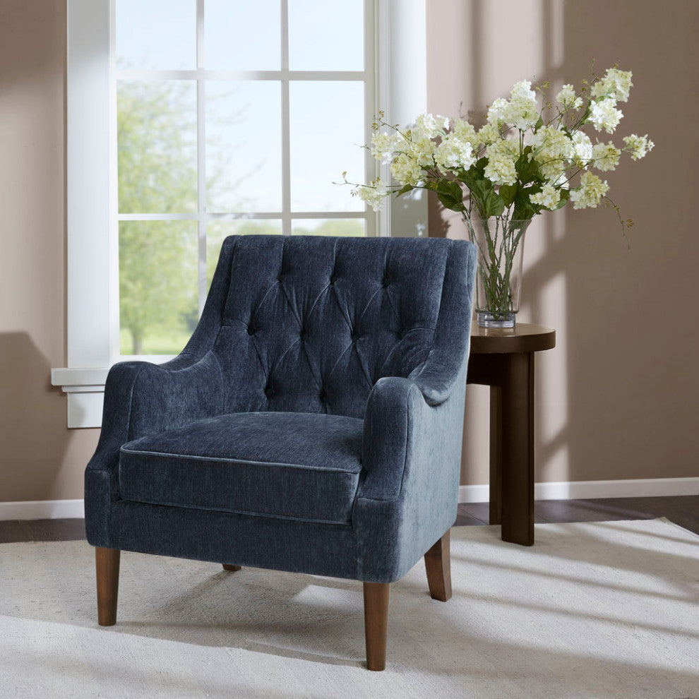 Madison Park Qwen Button Tufted Chair, Navy Blue