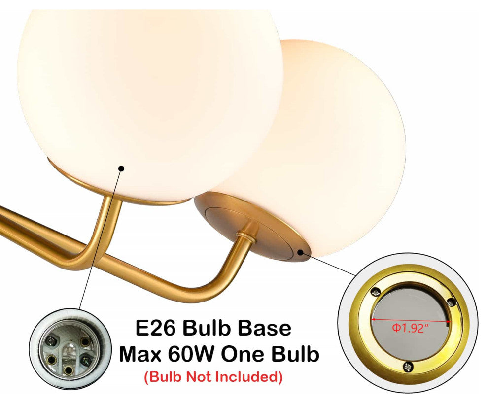 Mid-Century Modern Gold Ceiling Light Globe Chandelier, 5-Light