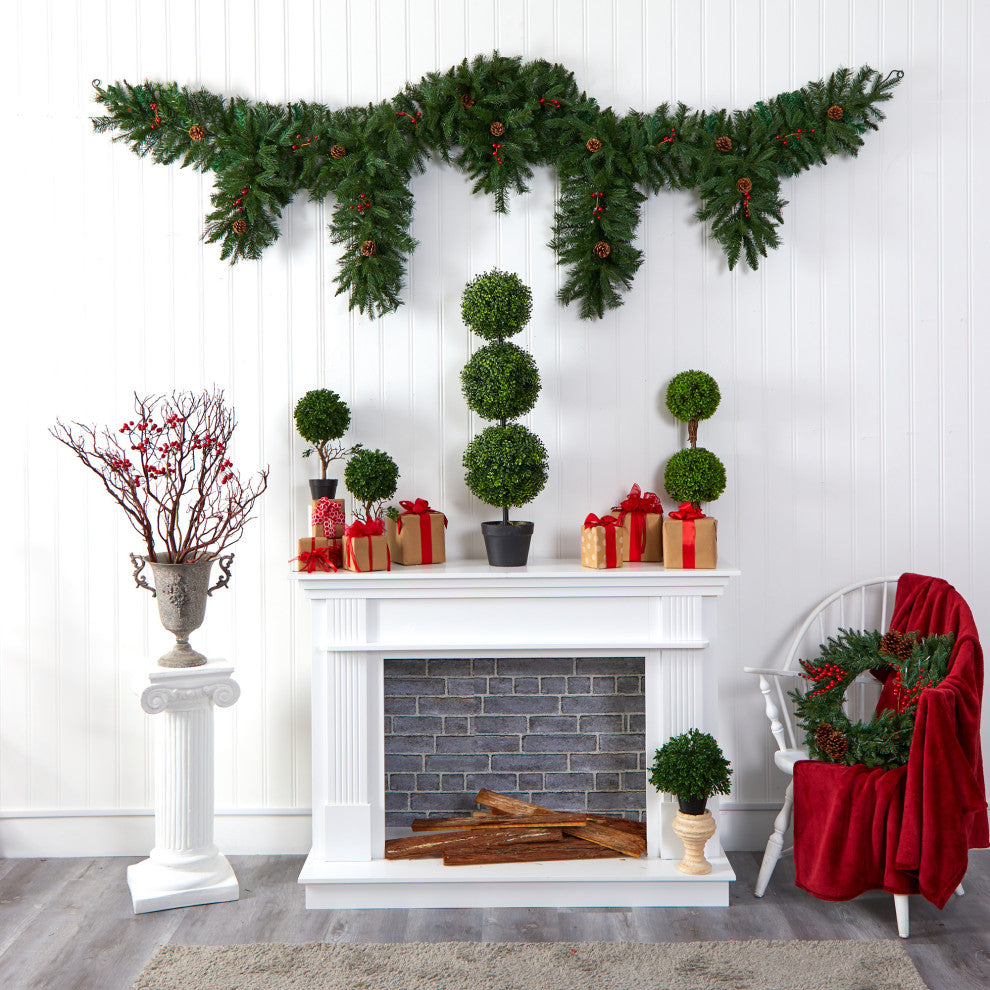 9' x 12ï¿½ Hanging Icicle Christmas Garland / 50 LED Lights Berries and Pine Cones