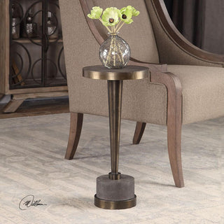 Uttermost Masika 11" Round Concrete and Metal Accent End Table in Gray/Bronze