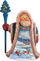 Hand Painted Blue Scenic Santa In Alaska Figurine