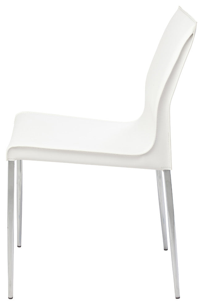 Colter Leather Dinign Chair with Steel Legs, White