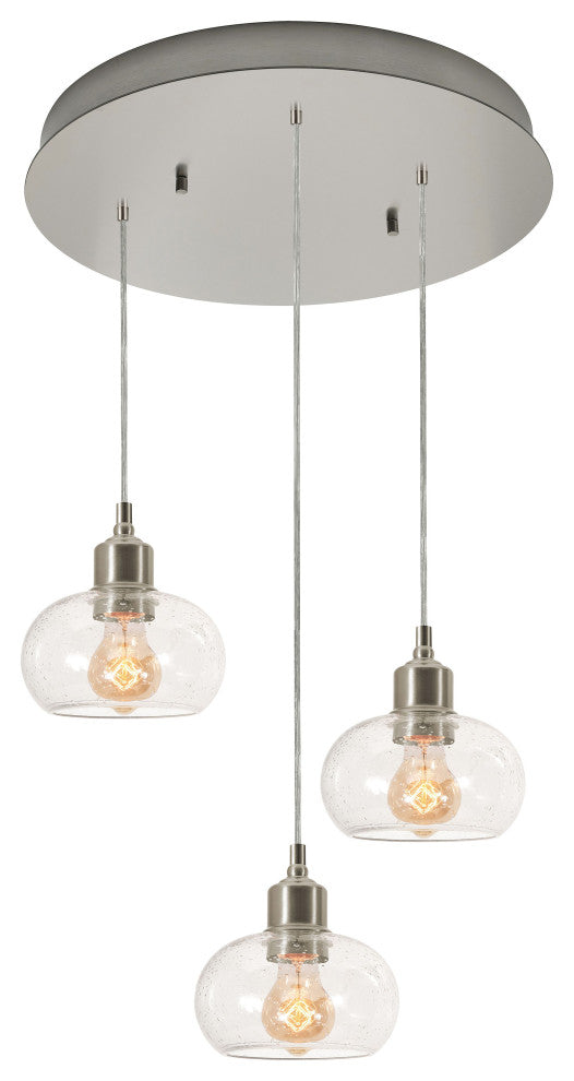 Laney 3 Light Round Pendant, Medium Base 120V Satin Nickel