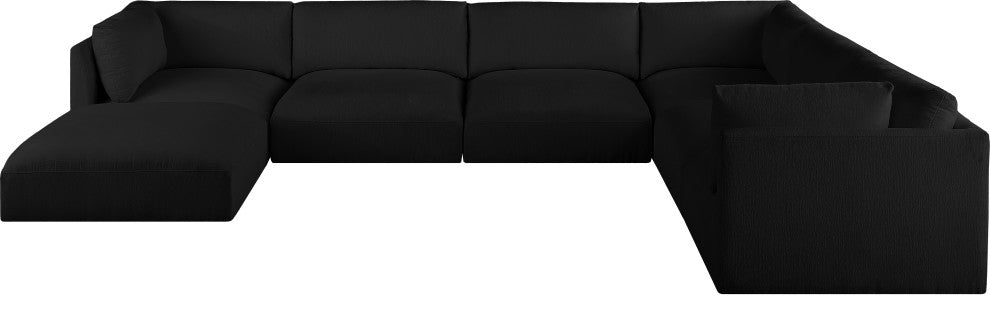 Ease Polyester Upholstered U-Shaped Modular Sectional, Black, 6 Piece: 3 Corner, 3 Armless, 1 Ottoman