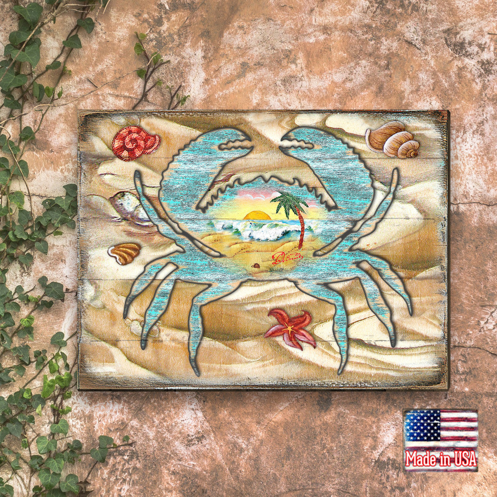 Scenic Crab Wooden Block, 36 X 24