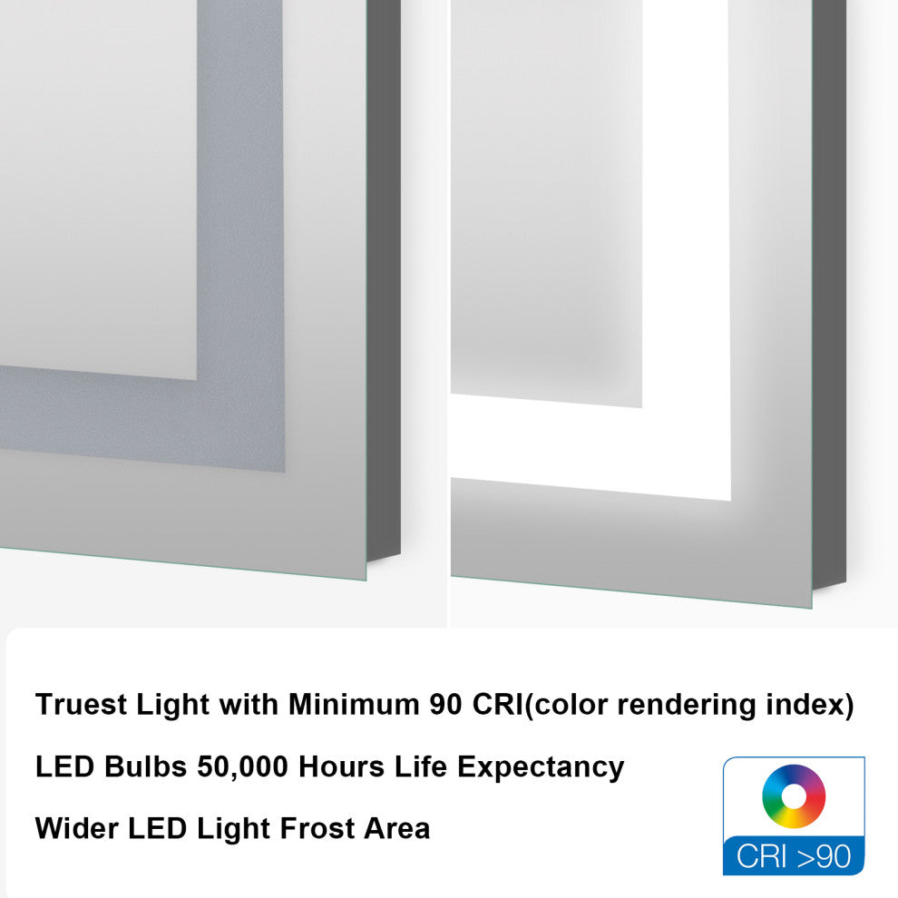 Frameless LED Bathroom Vanity Mirror With Defogger Dimmer, 48"x36"