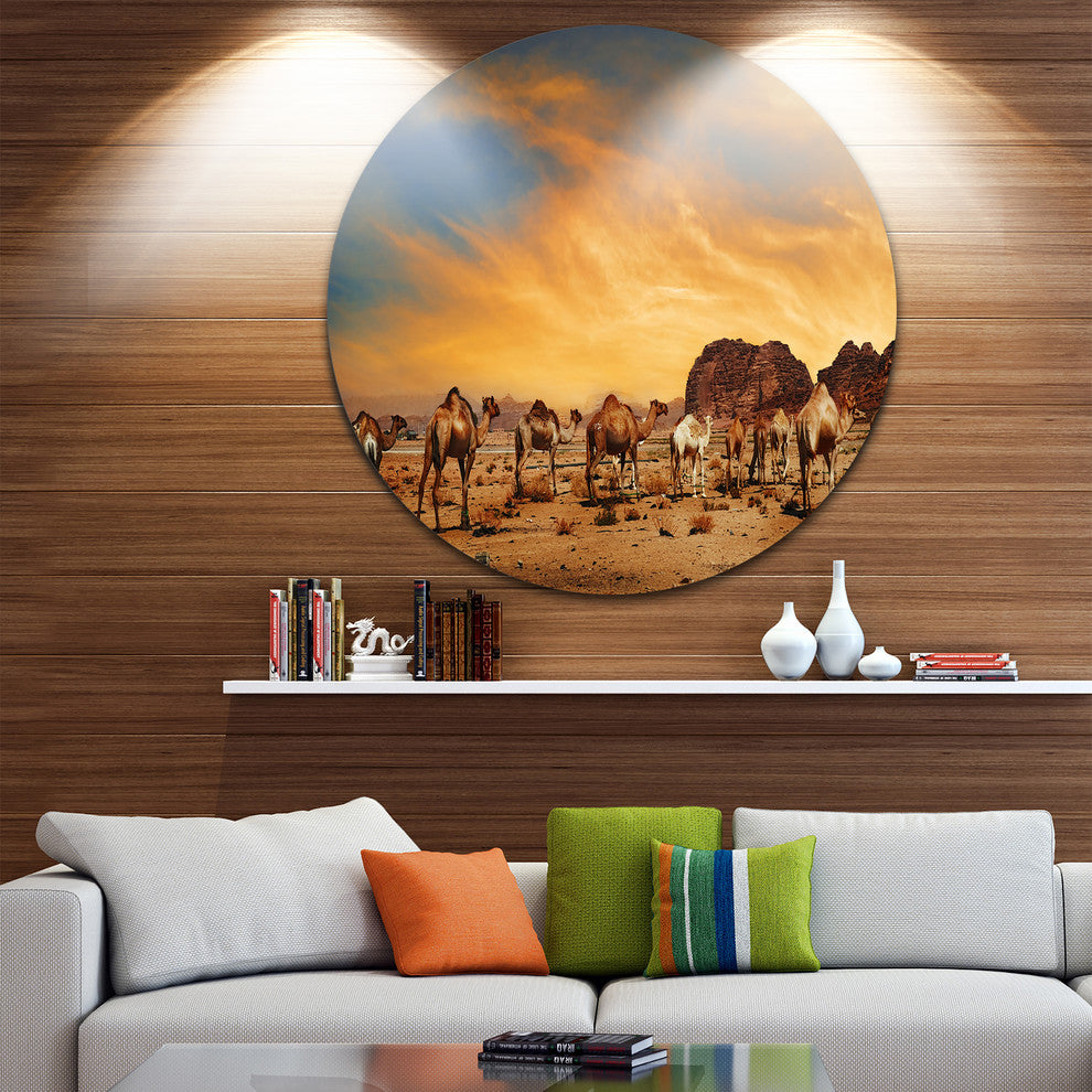 Camels In Wadi Rum, Photography Round Wall Art, 36"