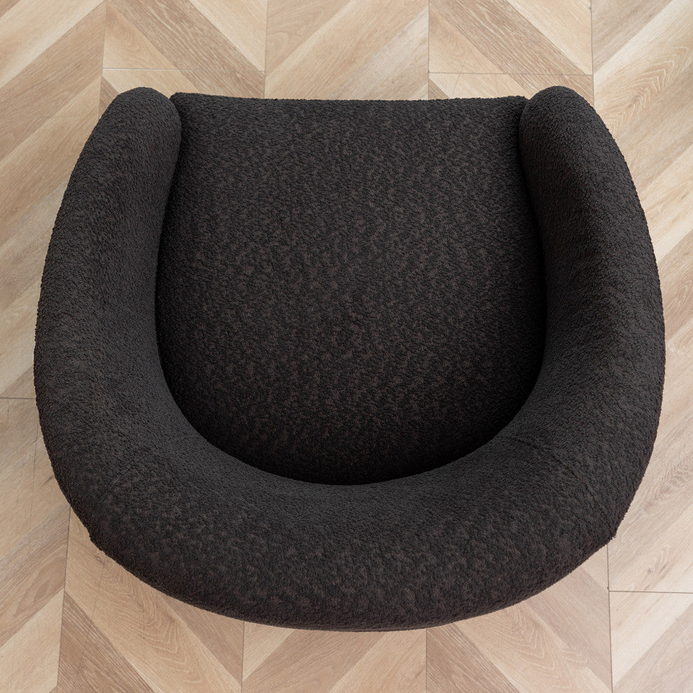 32" Wide Boucle Upholstered Swivel Barrel Chair, Dark Gray