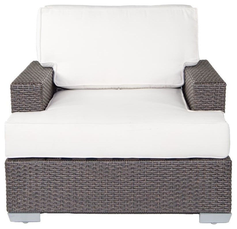Signature Outdoor Club Chair With Sunbrella Cushions, Espresso Brown, Canvas Jockey Red