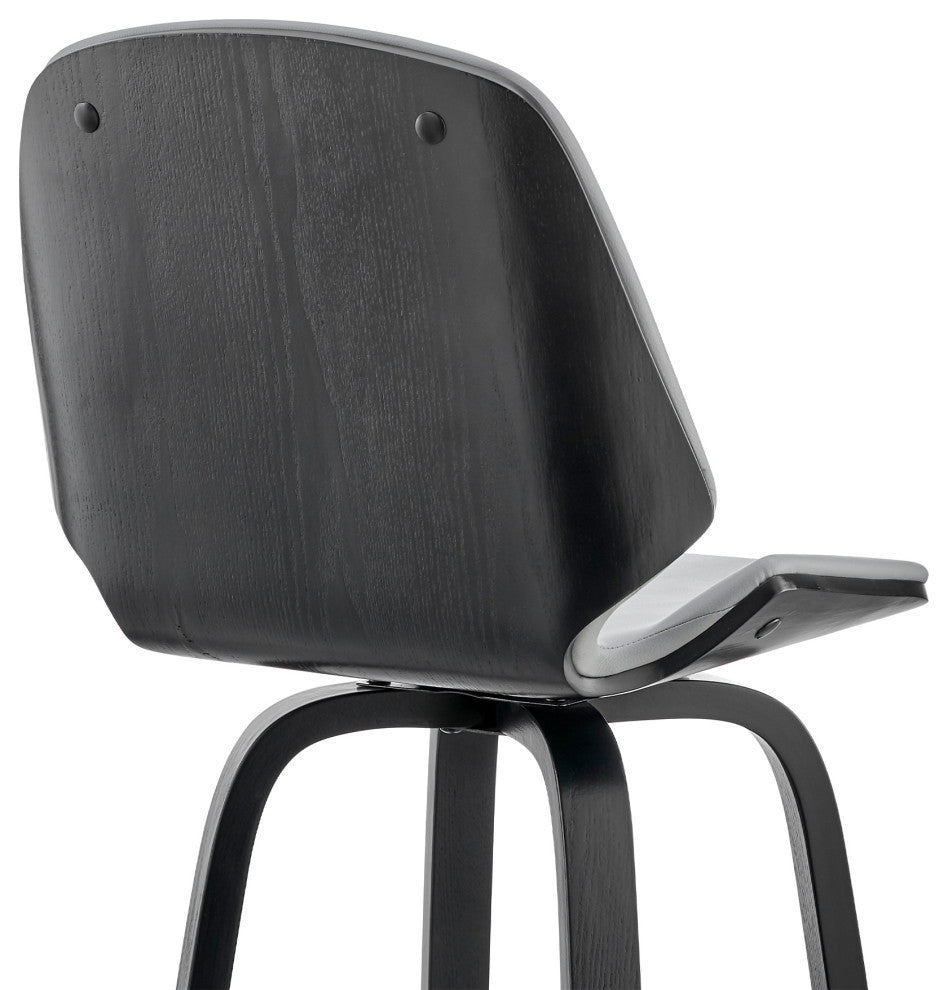Arabela Faux Leather and Wood Swivel Bar Stool, Gray and Black