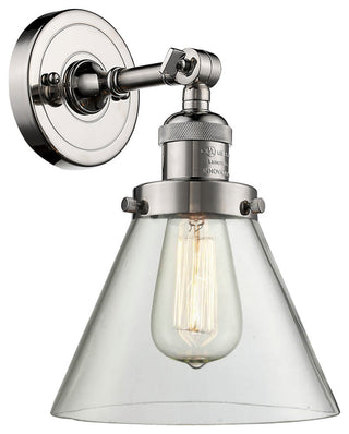 Large Cone 1-Light Sconce, Clear Glass, Polished Nickel