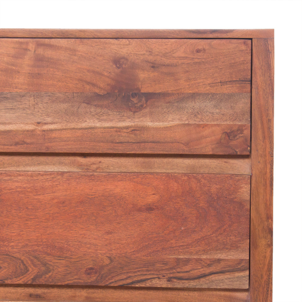 Modern Acacia Wood Dresser Or Display Unit With Metal Base, Walnut Brown & Black