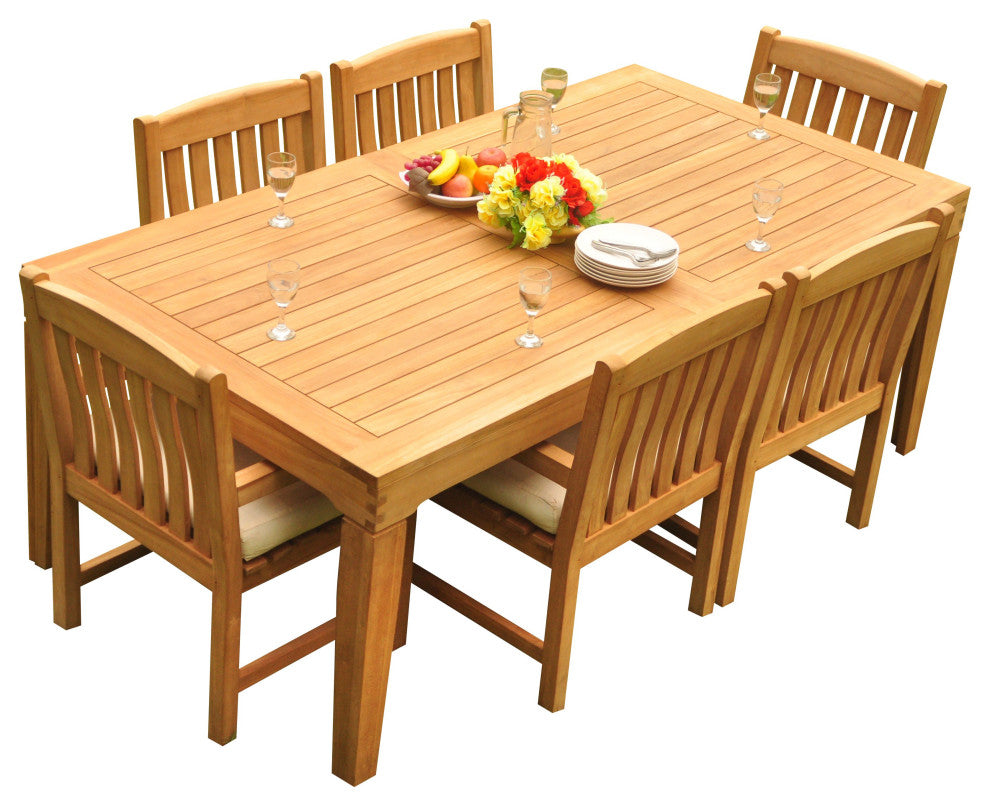 9-Piece Outdoor Patio Teak Dining Set: 86" Rectangle Table, 8 Devon Arm Chairs