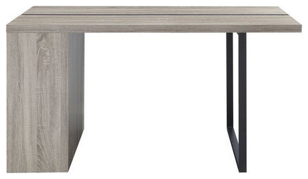 Benzara BM251154 Dining Table, 3 Side Open Compartments & Metal Trim Inlay, Gray