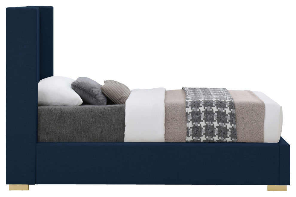 Royce Linen Upholstered Bed, Navy, Twin